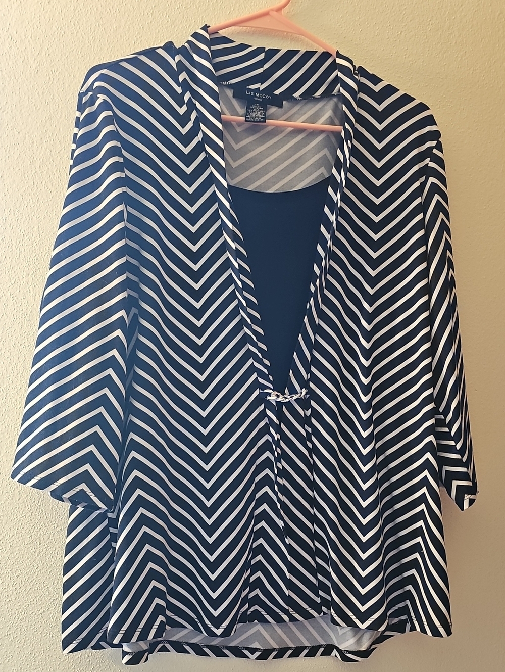 Liz McCoy One Piece Navy and White Chevron Knit Top